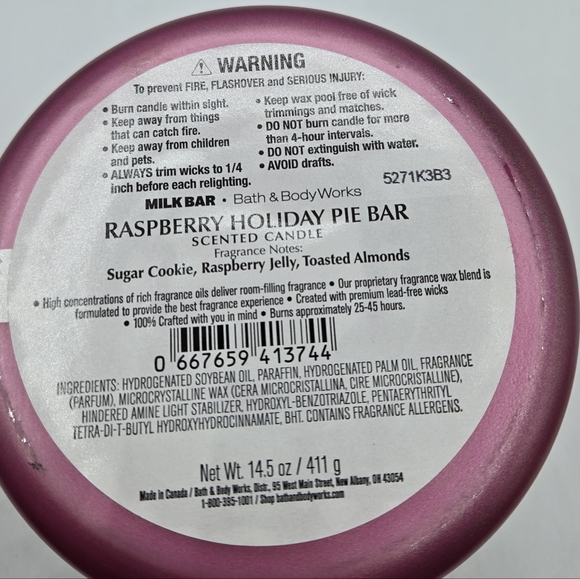 Bath and Body Works Milk Bar Raspberry Holiday Pie Bar Candle - Picture 4 of 5